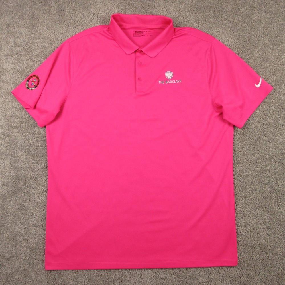 Nike Polo Shirt Mens XL Pink The Barclays Bethpage Black Golf Course Performance